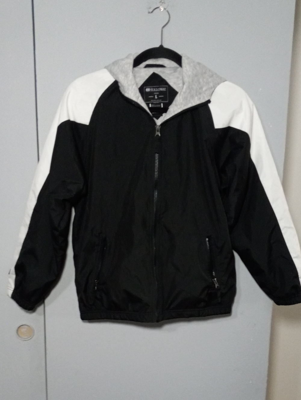 Holloway Young Homefield Black and White Hooded Rain Jacket Sz L